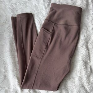 High-Rise Ribbed Pocket Leggings - Mauve Brown